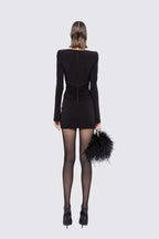 Long Sleeve Ruched Black Mini Dress H6660