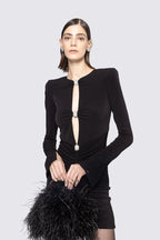 Long Sleeve Ruched Black Mini Dress H6660