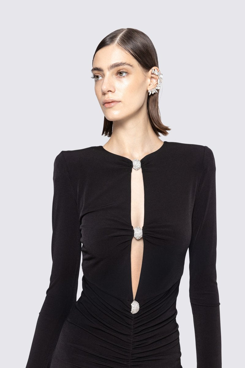 Long Sleeve Ruched Black Mini Dress H6660