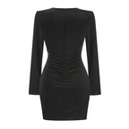 Long Sleeve Ruched Black Mini Dress H6660