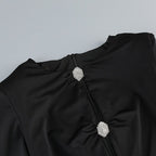 Long Sleeve Ruched Black Mini Dress H6660