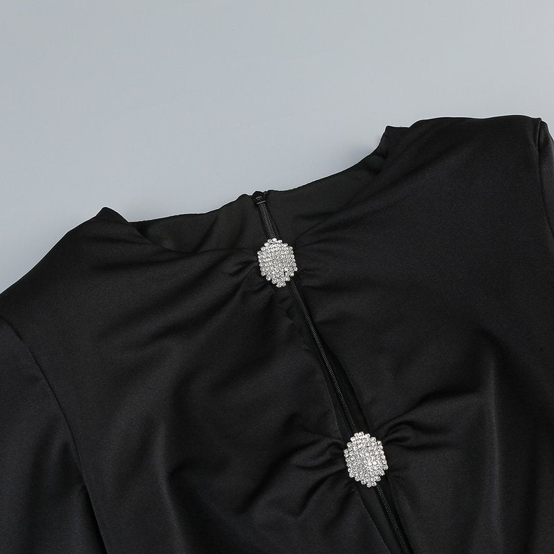 Long Sleeve Ruched Black Mini Dress H6660