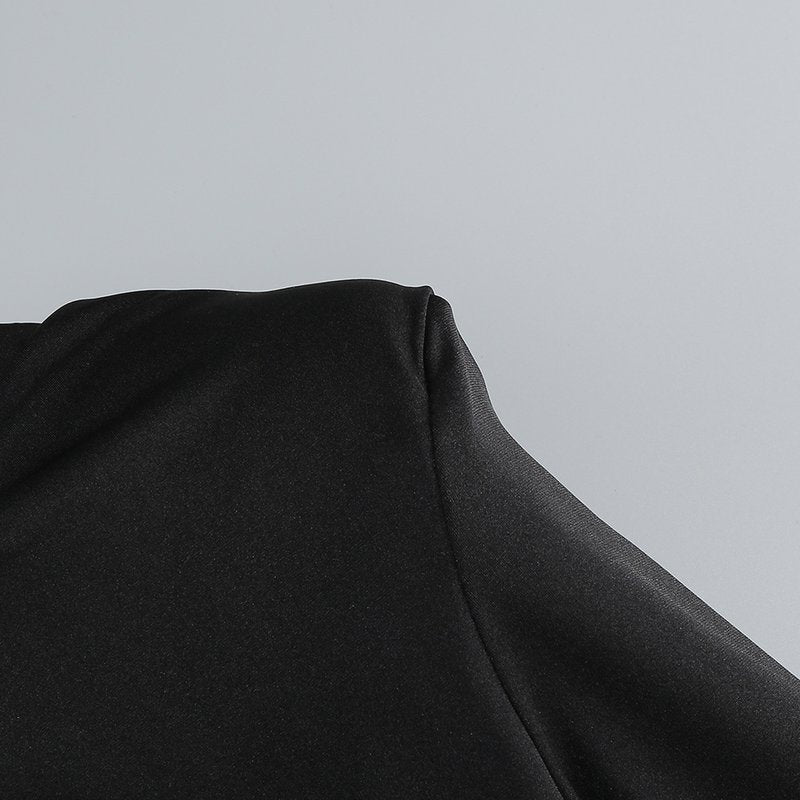 Long Sleeve Ruched Black Mini Dress H6660