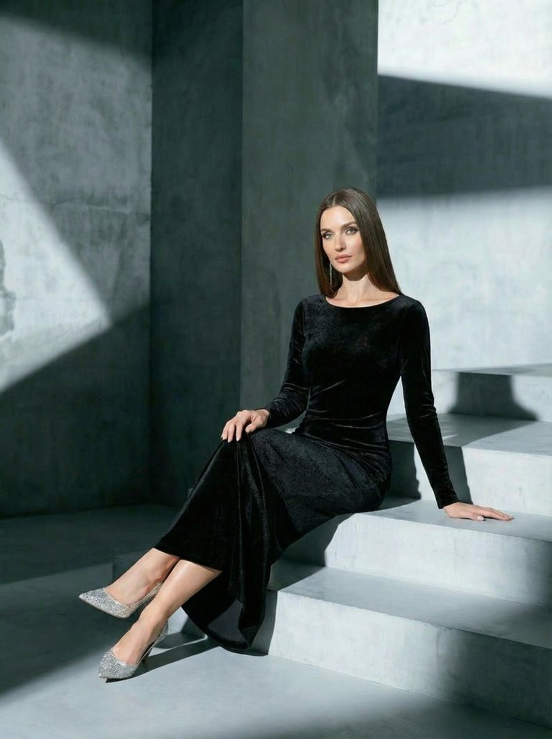 Long Sleeve Velvet Mermaid Dress H7122