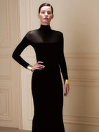Long Sleeve Velvet Sheer Panel Gown H7132