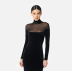 Long Sleeve Velvet Sheer Panel Gown H7132