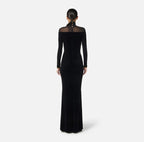 Long Sleeve Velvet Sheer Panel Gown H7132