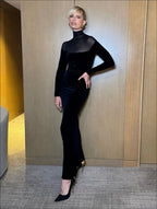 Long Sleeve Velvet Sheer Panel Gown H7132