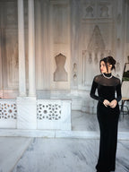 Long Sleeve Velvet Sheer Panel Gown H7132