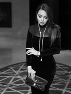 Long Sleeve Velvet Sheer Panel Gown H7132
