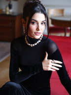 Long Sleeve Velvet Sheer Panel Gown H7132