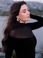 Long Sleeve Velvet Sheer Panel Gown H7132