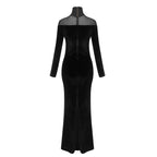 Long Sleeve Velvet Sheer Panel Gown H7132