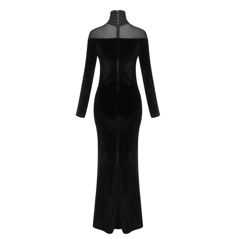Long Sleeve Velvet Sheer Panel Gown H7132
