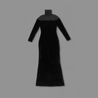 Long Sleeve Velvet Sheer Panel Gown H7132