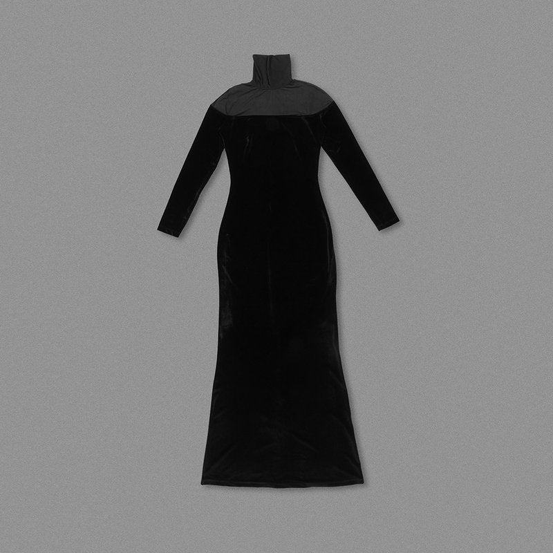 Long Sleeve Velvet Sheer Panel Gown H7132
