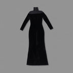 Long Sleeve Velvet Sheer Panel Gown H7132
