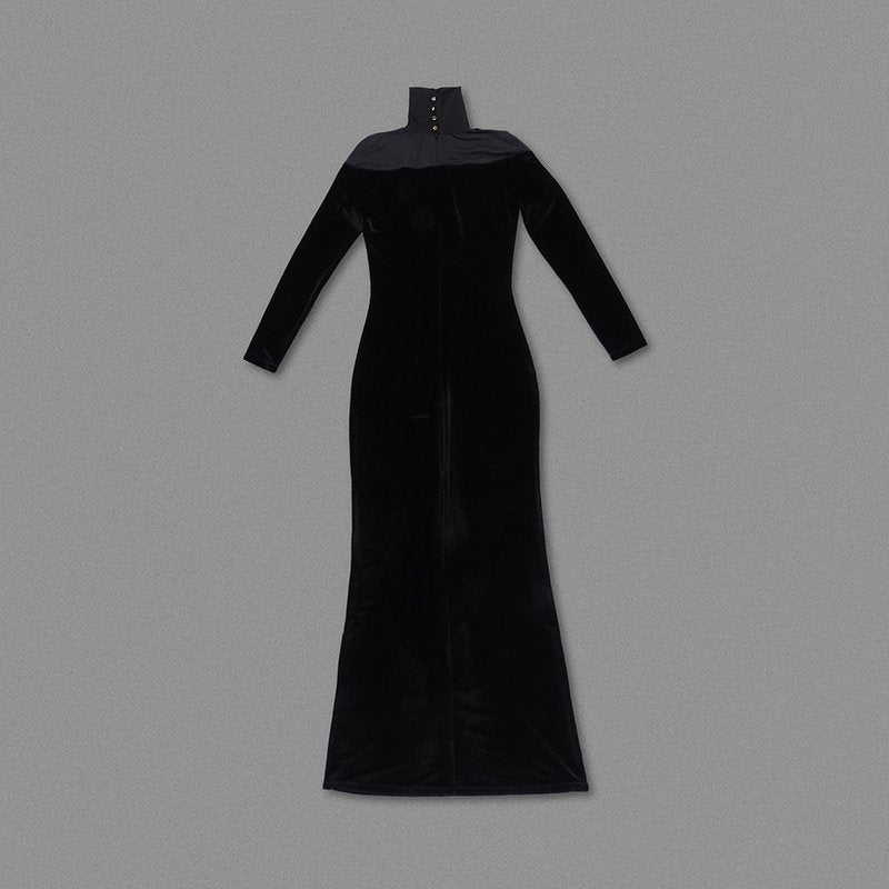 Long Sleeve Velvet Sheer Panel Gown H7132