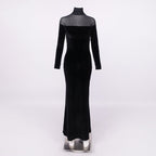 Long Sleeve Velvet Sheer Panel Gown H7132