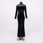 Long Sleeve Velvet Sheer Panel Gown H7132