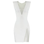 Mesh Panel Deep V Neck Bodycon Dress H3663