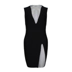 Mesh Panel Deep V Neck Bodycon Dress H3663