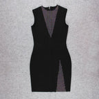 Mesh Panel Deep V Neck Bodycon Dress H3663