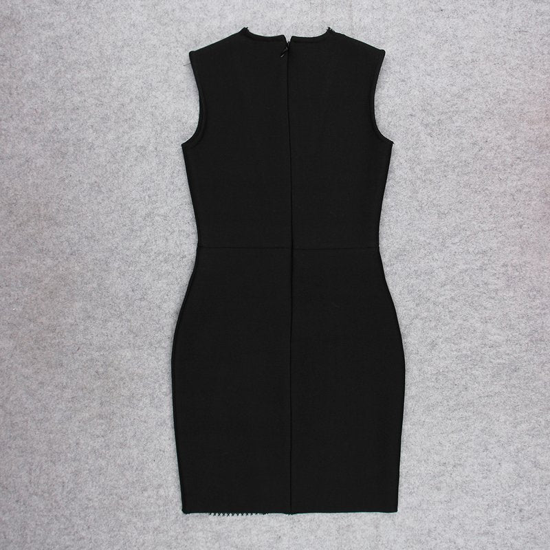 Mesh Panel Deep V Neck Bodycon Dress H3663