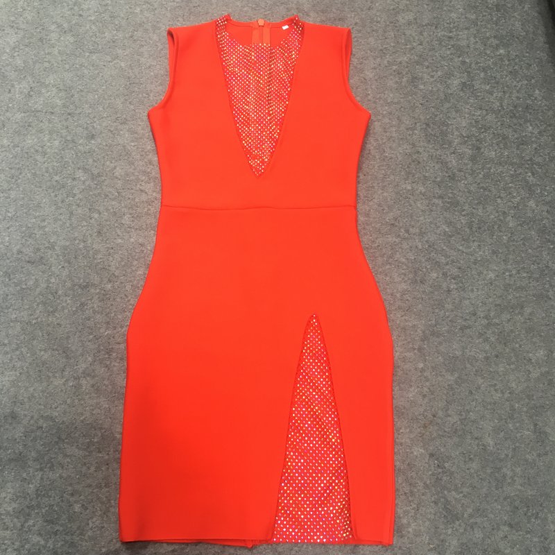 Mesh Panel Deep V Neck Bodycon Dress H3663