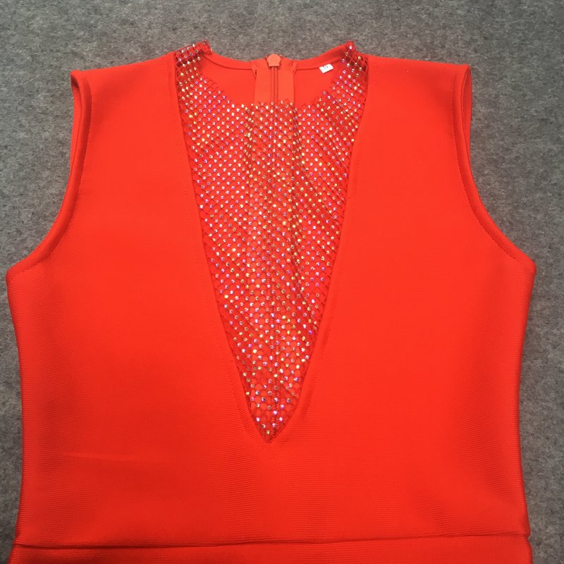 Mesh Panel Deep V Neck Bodycon Dress H3663