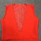 Mesh Panel Deep V Neck Bodycon Dress H3663