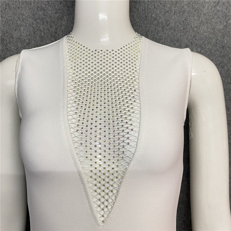 Mesh Panel Deep V Neck Bodycon Dress H3663