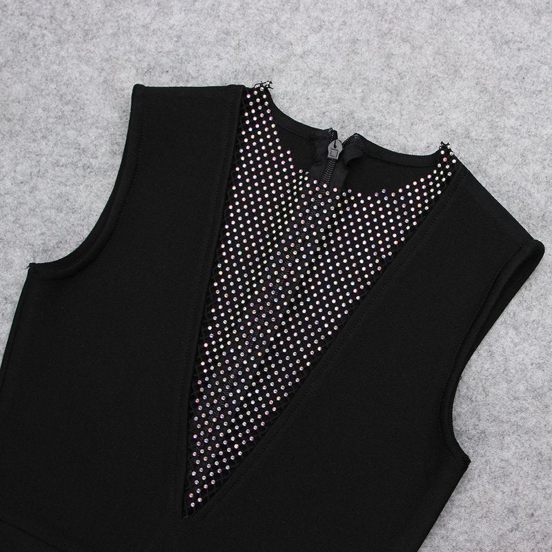 Mesh Panel Deep V Neck Bodycon Dress H3663