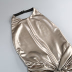 Metallic Halter Ruched Maxi Dress H6892