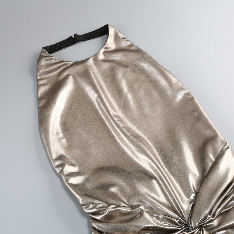 Metallic Halter Ruched Maxi Dress H6892