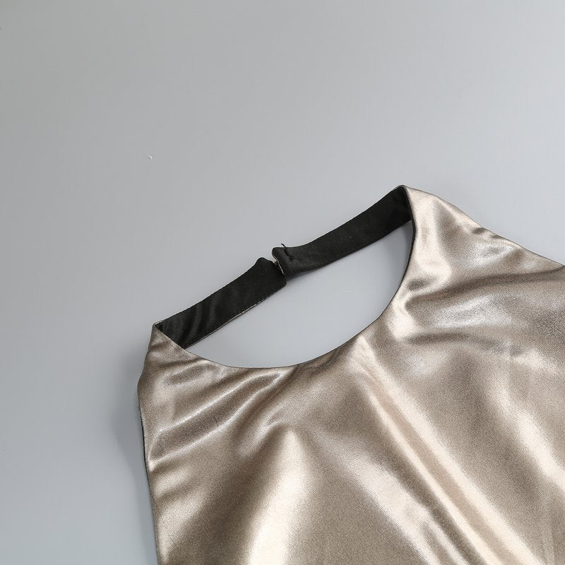 Metallic Halter Ruched Maxi Dress H6892