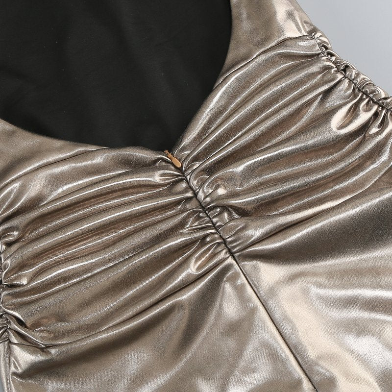 Metallic Halter Ruched Maxi Dress H6892