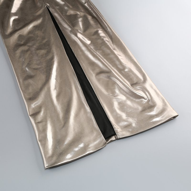 Metallic Halter Ruched Maxi Dress H6892