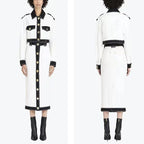 Military-Style White Midi Dress H6094