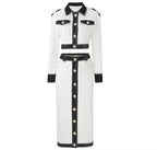 Military-Style White Midi Dress H6094