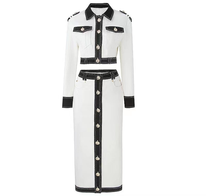 Military-Style White Midi Dress H6094