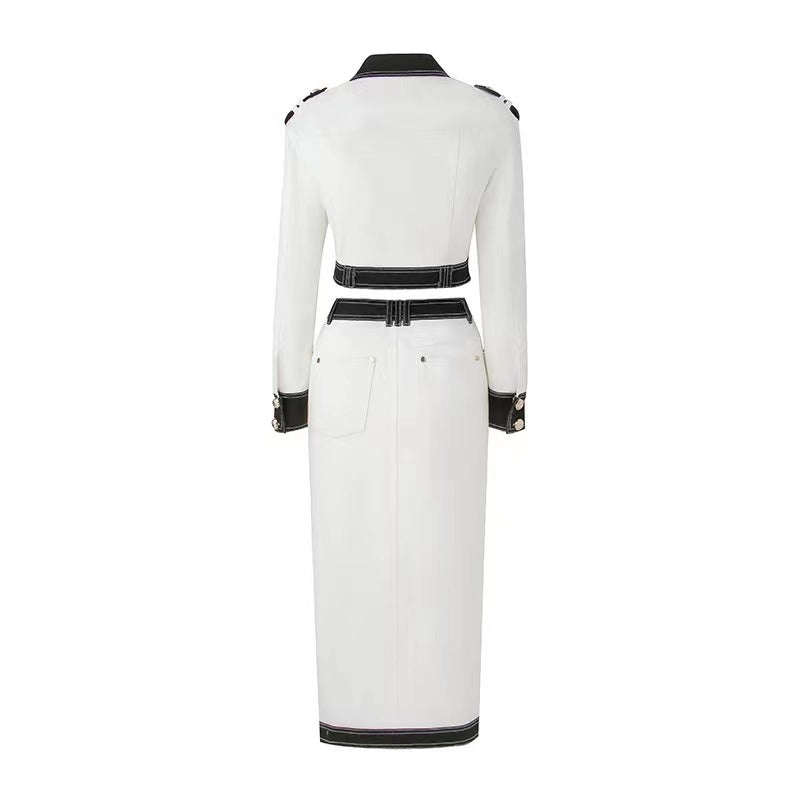 Military-Style White Midi Dress H6094