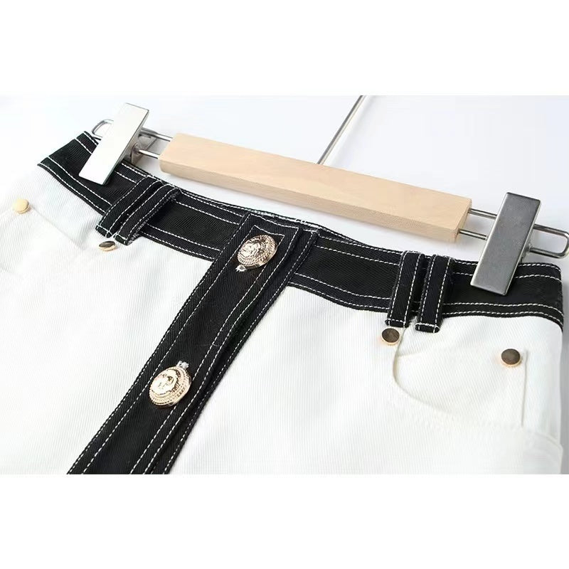Military-Style White Midi Dress H6094