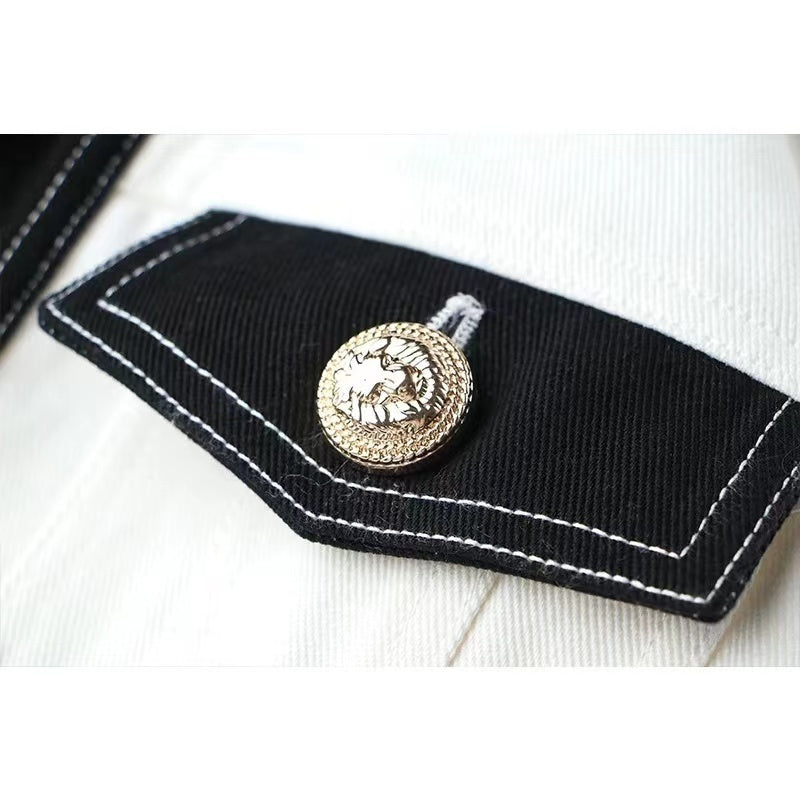 Military-Style White Midi Dress H6094