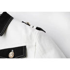 Military-Style White Midi Dress H6094