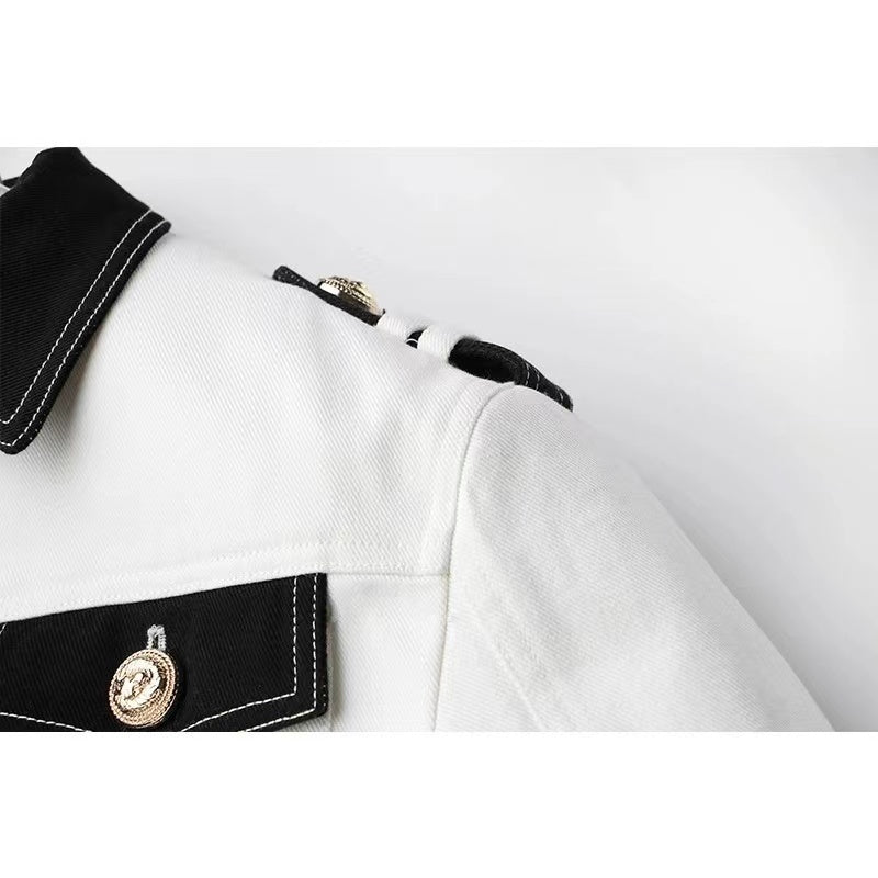 Military-Style White Midi Dress H6094