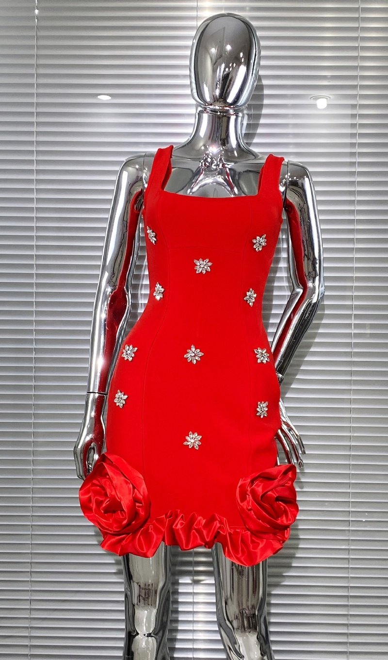 Mint Blue Embellished Ruffle Mini Dress H6818