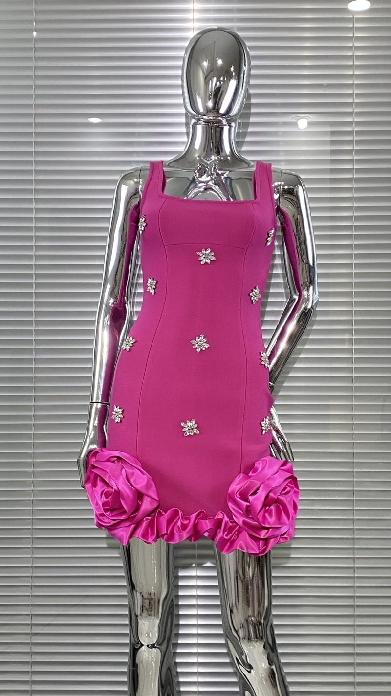 Mint Blue Embellished Ruffle Mini Dress H6818