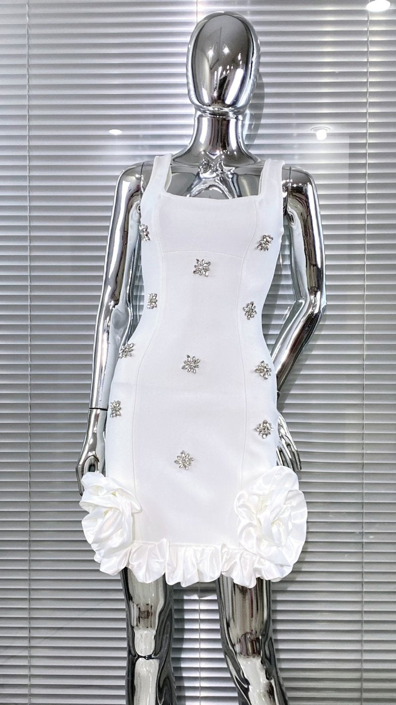 Mint Blue Embellished Ruffle Mini Dress H6818