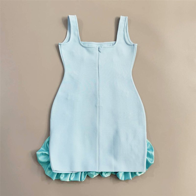 Mint Blue Embellished Ruffle Mini Dress H6818